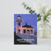 Vuurtoren met de Lichten van Kerstmis Feestdagenkaart (Staand voorkant)