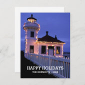 Vuurtoren met de Lichten van Kerstmis Feestdagenkaart (Voorkant / Achterkant)