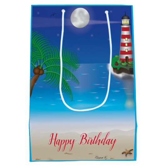 Vuurtoren met dikke tas medium cadeauzakje (Achterkant)