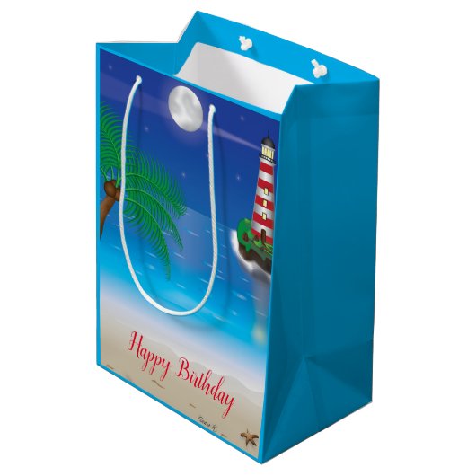 Vuurtoren met dikke tas medium cadeauzakje (Achterkant Gekanteld)