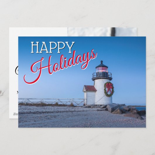 Vuurtoren met een kerstkrans feestdagenkaart (Voorkant / Achterkant)