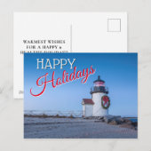 Vuurtoren met een kerstkrans feestdagenkaart (Voorkant / Achterkant)