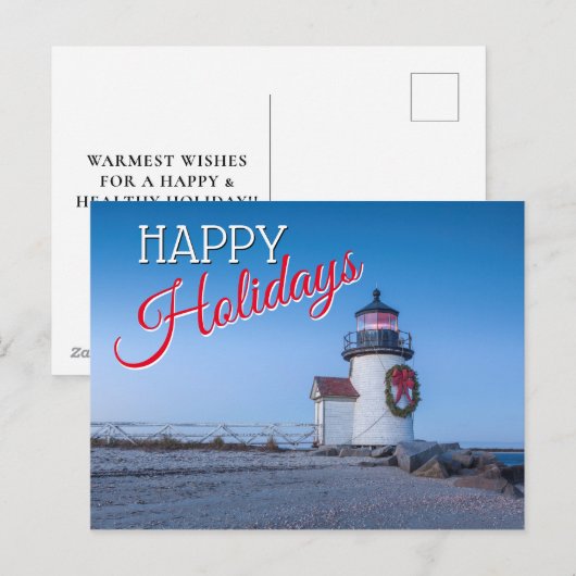 Vuurtoren met een kerstkrans feestdagenkaart (Voorkant / Achterkant)