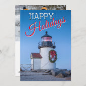 Vuurtoren met een kerstkrans feestdagenkaart (Voorkant / Achterkant)