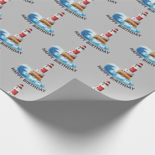 Vuurtoren met golfslag cadeaupapier (Hoek)