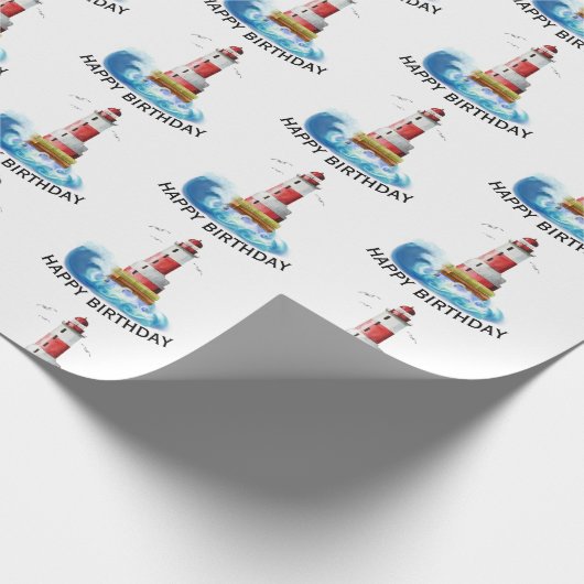 Vuurtoren met golfslag cadeaupapier (Hoek)