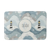 Vuurtoren met Ijsgolven Winter Nautical Monogram Badmat (Voorkant)