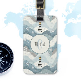 Vuurtoren met ijzige golven Winter Nautisch Monogr Bagagelabel