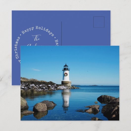 Vuurtoren met kerst en kerst feestdagenkaart (Voorkant / Achterkant)