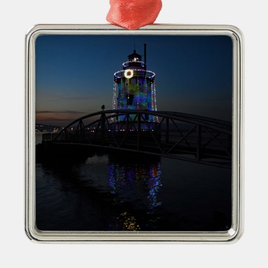 Vuurtoren met kerstverlichting metalen ornament (Voorkant)