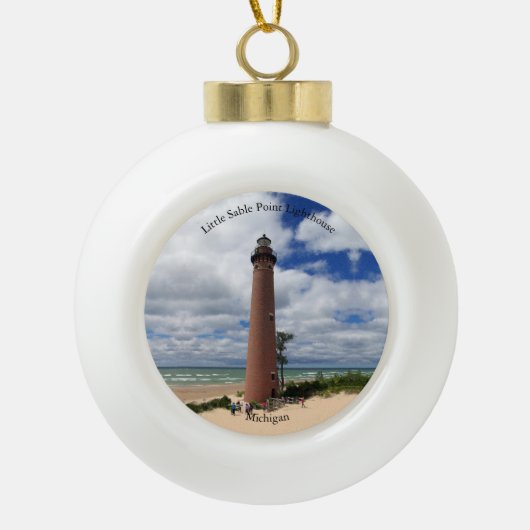 vuurtoren met klein sable-punt keramische bal ornament (Voorkant)