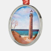 vuurtoren met klein verkooppunt metalen ornament (Links)