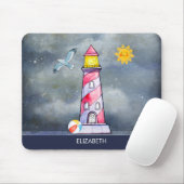 Vuurtoren met rode Waterverf Muismat (Met muis)