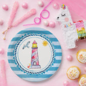 Vuurtoren met rode Waterverf Papieren Bordje (Feest)