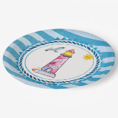 Vuurtoren met rode Waterverf Papieren Bordje (Gekanteld)