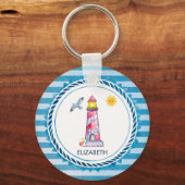 Vuurtoren met rode Waterverf Sleutelhanger (Voorkant)