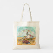 Vuurtoren met strand regenboog tote bag (Achterkant)