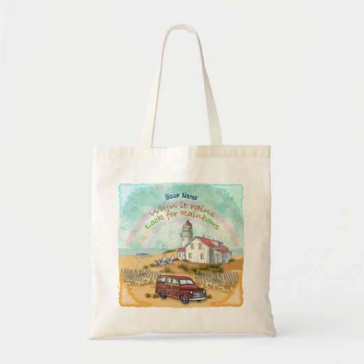 Vuurtoren met strand regenboog tote bag (Voorkant)