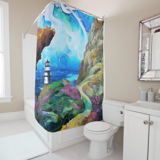 Vuurtoren met uitzicht op het Zee Douchegordijn (In situ)