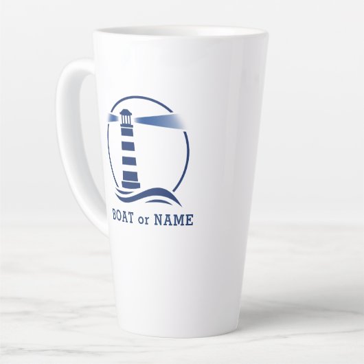 Vuurtoren met Uw Boot of Naam 2 Opgeruimd Groot Latte Mok (Linkerhoek)