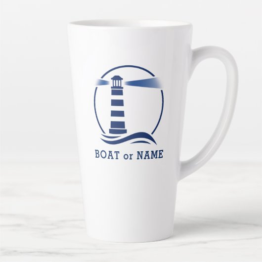 Vuurtoren met Uw Boot of Naam 2 Opgeruimd Groot Latte Mok (Rechts)