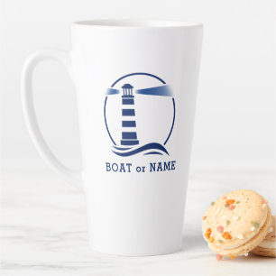 Vuurtoren met uw boot of Naam 2 Sided Large Latte Mok