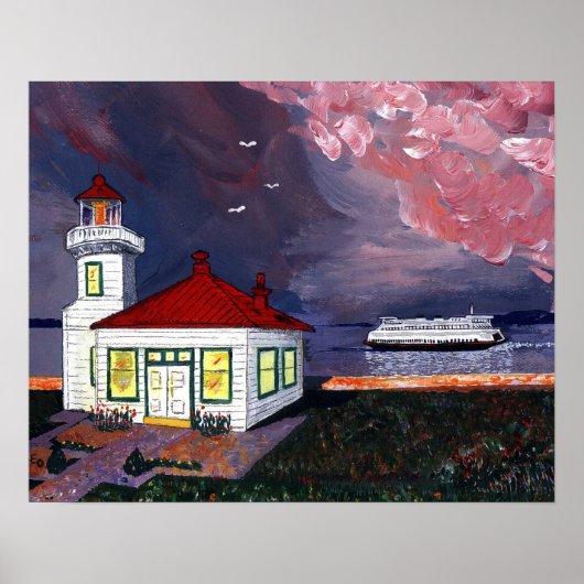 Vuurtoren met veerboot poster (Voorkant)