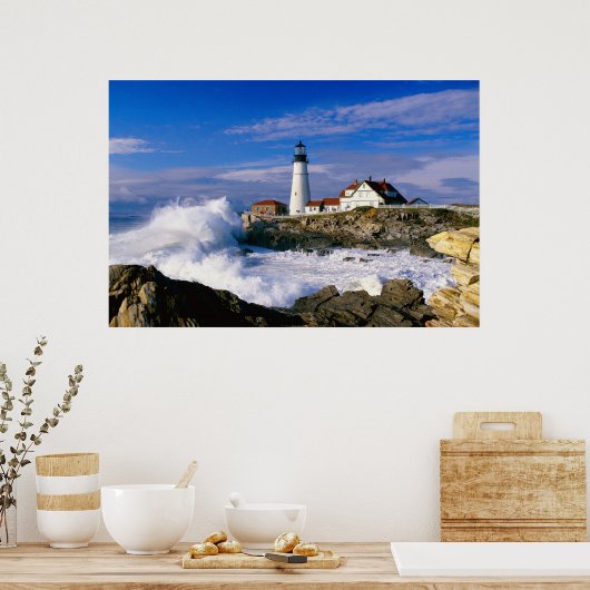 Vuurtoren met vuurgolven poster (Keuken)