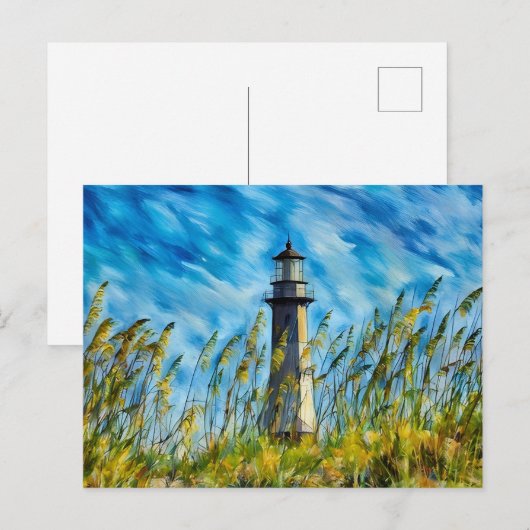 Vuurtoren met Zee Haver en Dramatic Sky Briefkaart (Voorkant / Achterkant)