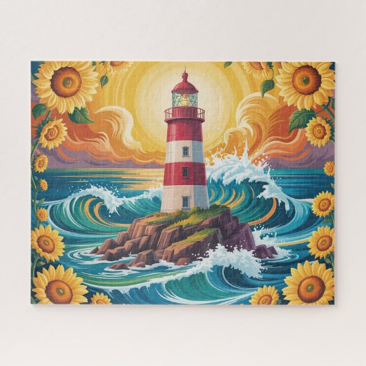 Vuurtoren Met Zonnebloemen Legpuzzel (Horizontaal)