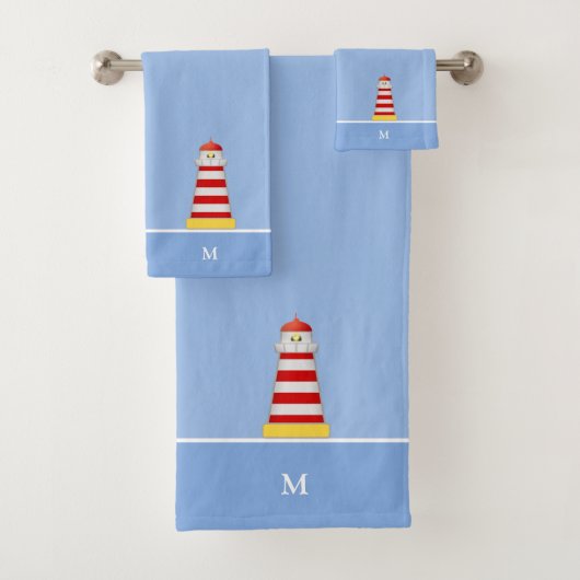 Vuurtoren & Monogram op Lichtblauw Bad Handdoek (Insitu)