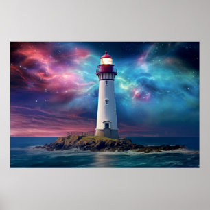Vuurtoren Natuur World Fantastic Landscape Afbeeld Poster
