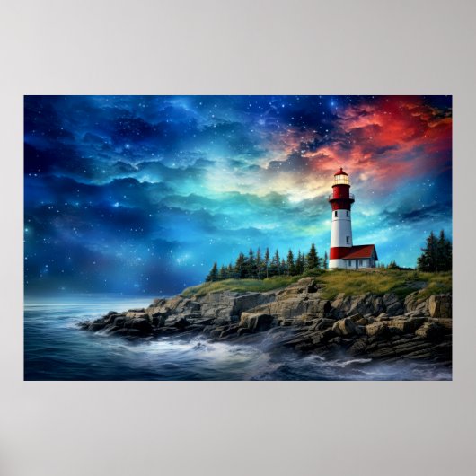 Vuurtoren Natuur World Fantastic Landscape Afbeeld Poster (Voorkant)