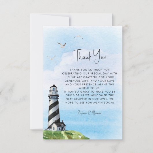 Vuurtoren Nautical Aquarel Bruiloft Bedankkaart (Voorkant)