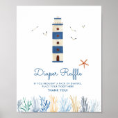 Vuurtoren Nautical Baby shower Diaper Raffle Sign Poster (Voorkant)