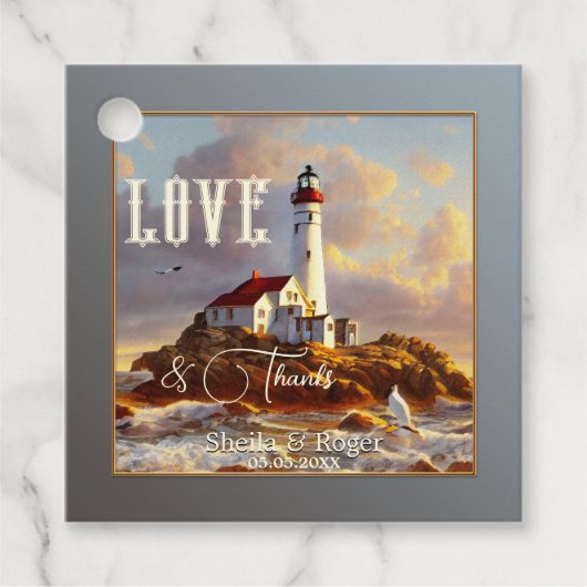 Vuurtoren Nautical Dank je bruiloft Bedankjes Labels (Voorkant)