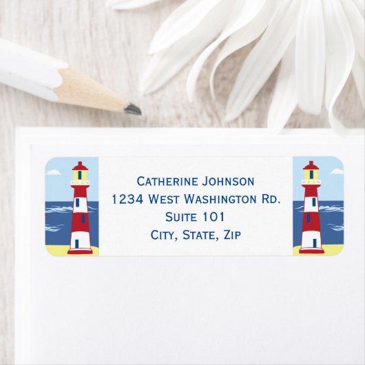 Vuurtoren Nautical Ocean Beach Tropical Zee Blue Etiket (Insitu)