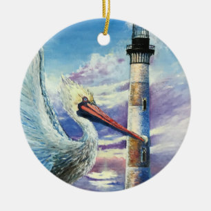 Vuurtoren Nautical Oil Painting Beach Blue Keramisch Ornament