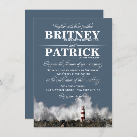 Vuurtoren Nautical Thleding Invitations Kaart (Voorkant / Achterkant)