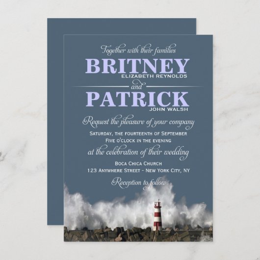 Vuurtoren Nautical Thleding Invitations Kaart (Voorkant / Achterkant)