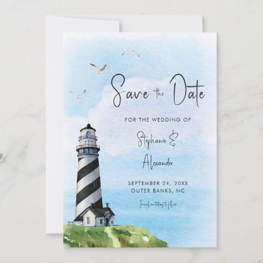 Vuurtoren Nautical Waterverf Wedding Save The Date (Voorkant)