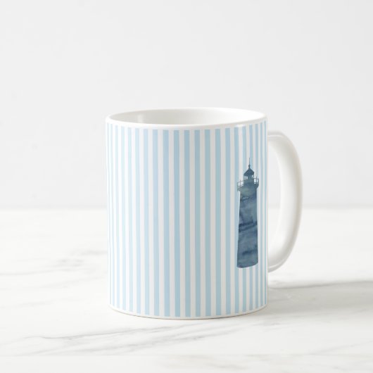 Vuurtoren Nautisch Schilderij Blauwe Streep Art Mo Koffiemok (Voorkant rechts)