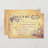  vuurtoren nautische bruiloft RSVP kaarten (Voorkant / Achterkant)