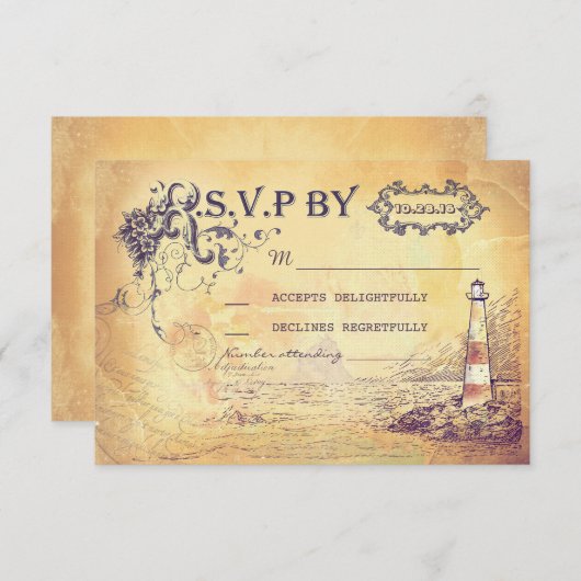  vuurtoren nautische bruiloft RSVP kaarten (Voorkant / Achterkant)