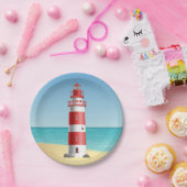 Vuurtoren Nautische bruiloft Strand Zomer Oceaan Papieren Bordje (Feest)