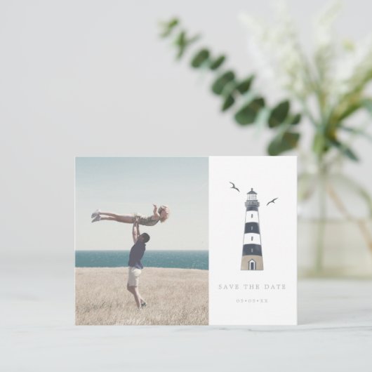 Vuurtoren nautische foto opslaan van de datum briefkaart (Staand voorkant)