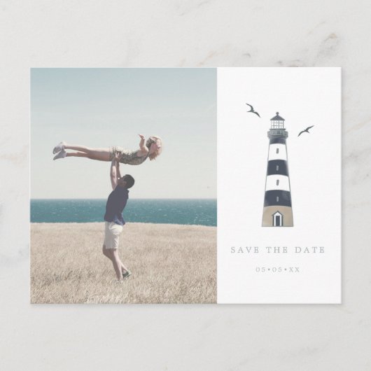 Vuurtoren nautische foto opslaan van de datum briefkaart (Voorkant)