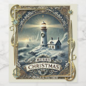  Vuurtoren Nautische Kerst Wijn Etiket (Enkel label)