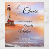 Vuurtoren Nautische Strand Bruiloft Wijn Label Etiket (Enkel label)