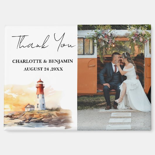 Vuurtoren Nautische Thema bruiloft Dank u Magneet (Voorkant)